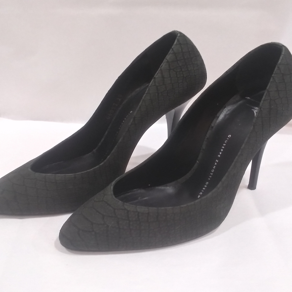 Giuseppe Zanotti Snake Embossed Suede Heels, Black EU 38